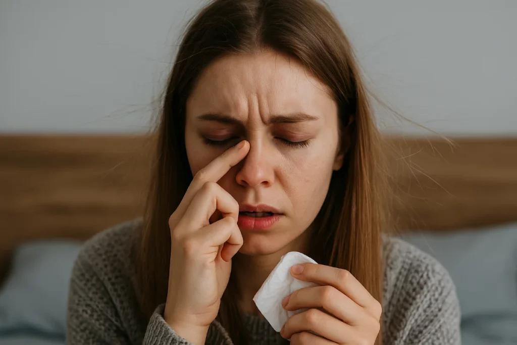 Femme malade à cause de l'humidité dans sa chambre
